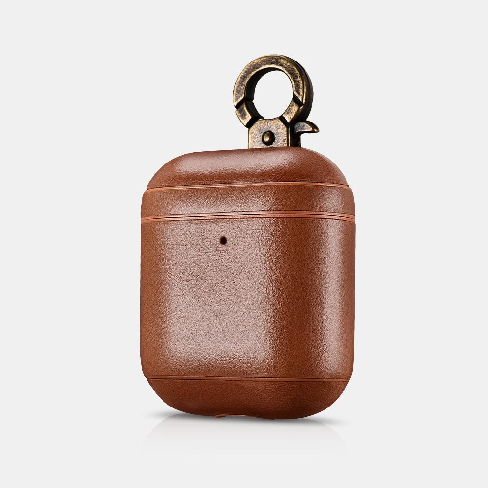 Vintage Series Real Leather Airpods Case With The Metal Hook with LED Indicator Hole