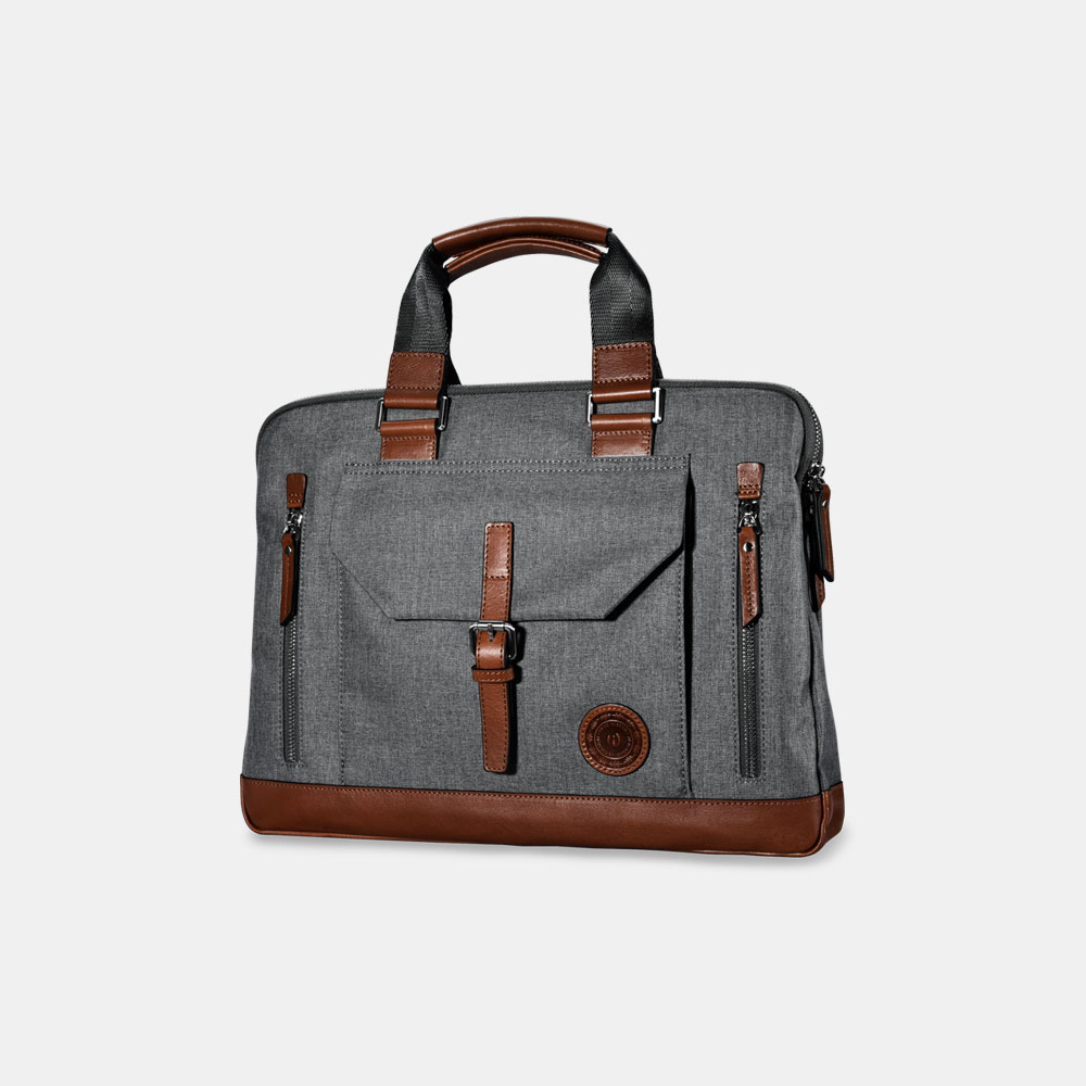 Classic Top Fabric and Genuine Leather Business Handbag Briefcase Shoulder Messenger Satchel Bag
