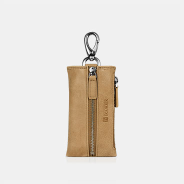 Vegetable Tanned Leather Car Key Holder Zipper Bag