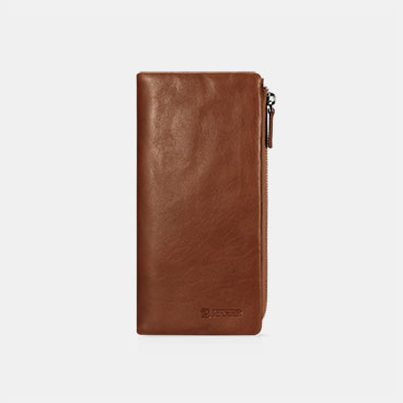 Vegetable Tanned Leather Organizer Card Case Zipper Long Bifold Wallet