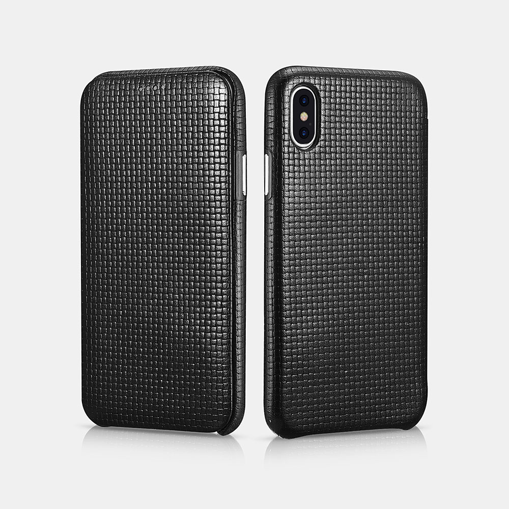 iPhone X/XS Woven Pattern Series Curved Edge Real Leather Folio Case