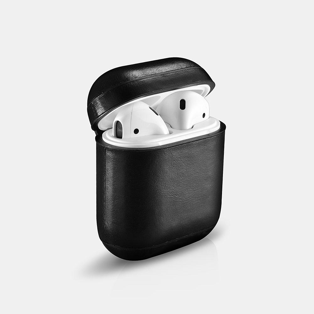 AirPods Pro Leather Case with Strap ICARER Genuine Leather Portable Protective Shockproof Cover for Apple AirPods Pro case Keychain Support Wireless Charging Black