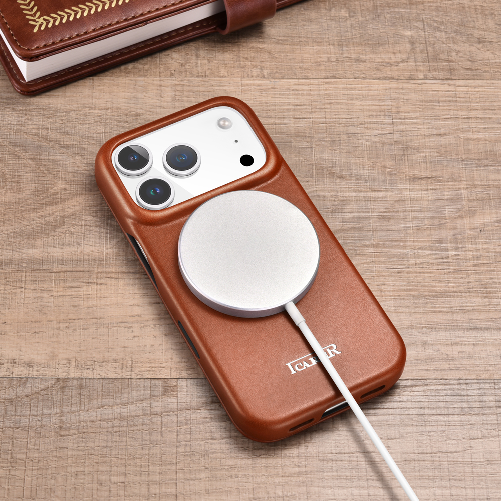 iPhone 17 Pro Max Curved Edge Oil Wax Real Leather Folio Case with Magsafe