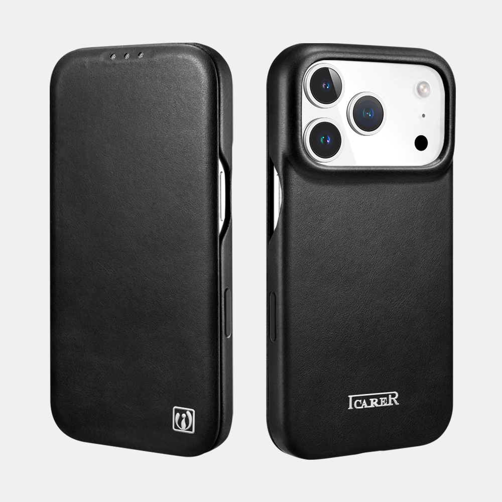 iPhone 18 Pro Curved Edge Oil Wax Real Leather Folio Case with Magsafe
